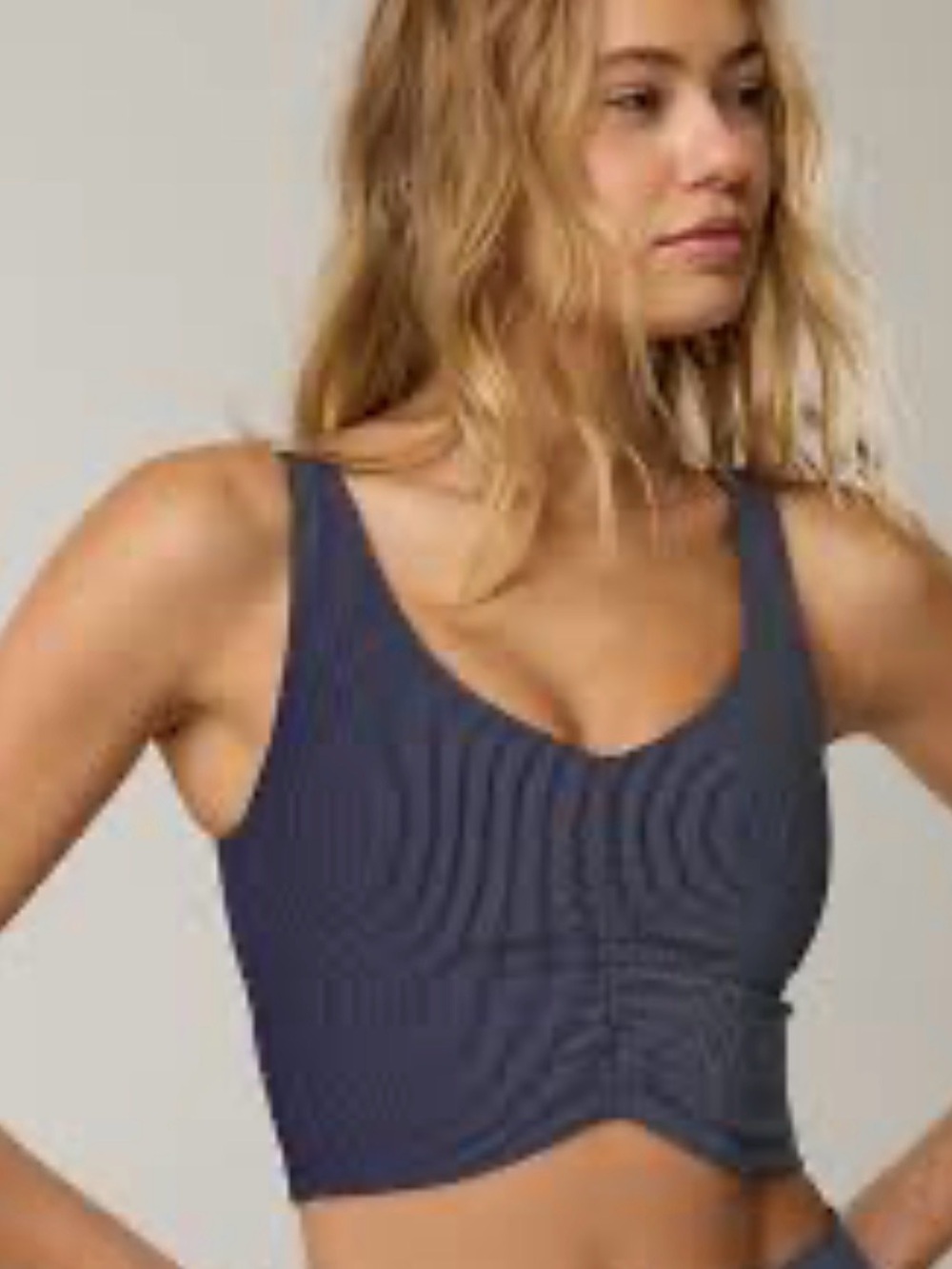 Offline by Aerie Navy Ribbed Ruched Cropped Tank Top Size M